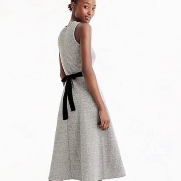 J. Crew Size 14 A Line Gray Dress Velvet Tie Belt EUC Back Zip Midi Length G8476 - Picture 4 of 14